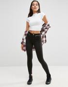 Asos High Waisted Stretch Skinny Pants With Zips - Black
