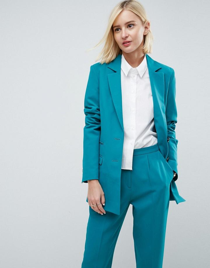 Asos Tailored Mansy Blazer With Gun Metal Buttons - Green
