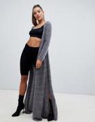 Prettylittlething Eyelash Knit Maxi Cardigan In Gray - Gray