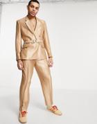 Asos Design Oversized Tapered Suit Pants In Gold Metallic