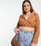 Public Desire Curve X Kenza Cropped Shirt In Mocha - Part Of A Set-brown