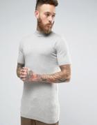 Asos Longline Turtleneck T-shirt In Muscle Fit - Gray