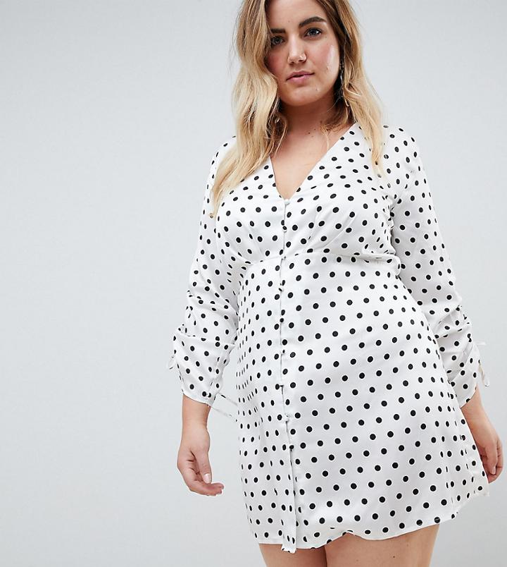 Missguided Plus Button Down Polka Dot Tea Dress - White