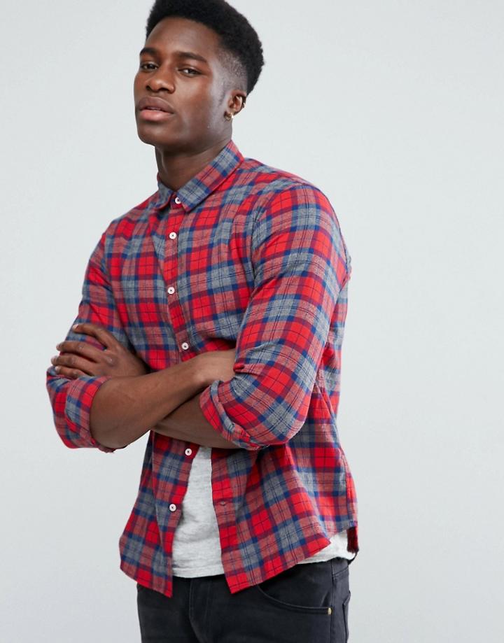 Stradivarius Slim Fit Check Shirt In Red - Brown