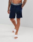 Asos Design Pyjama Shorts In Navy With Branded Waistband - Navy
