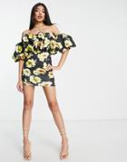 Asos Design Bubble Mini Dress In Floral Spot Print-multi