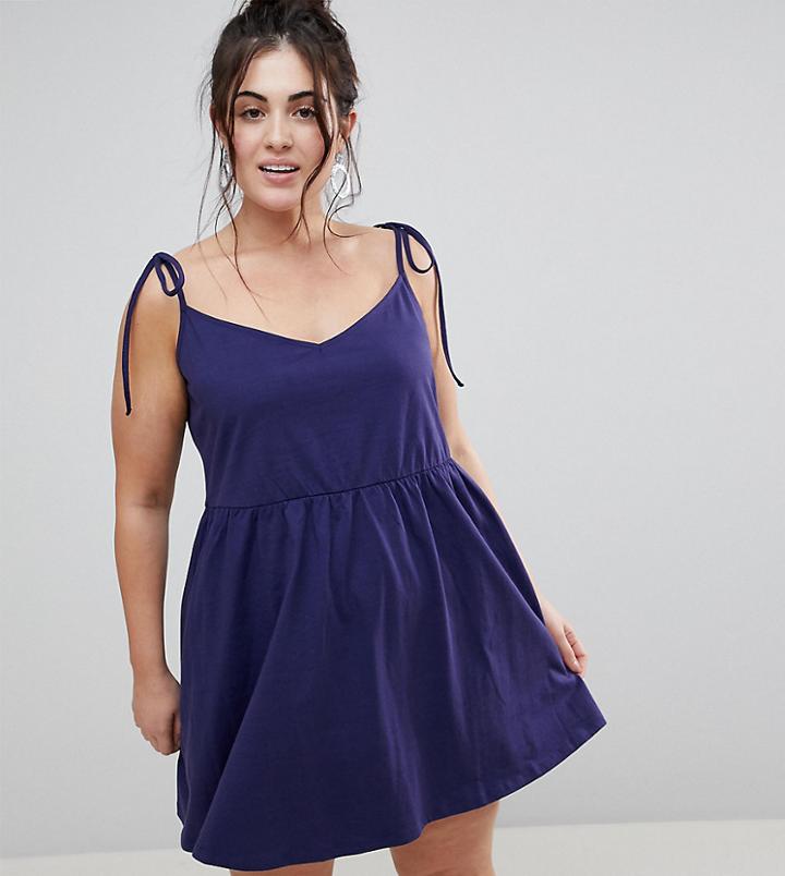 Asos Design Curve Mini Smock Sundress With Tie Straps - Multi