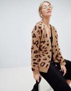 Asos Design Chunky Cardigan In Leopard - Multi