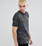 Reclaimed Vintage Inspired Ringer T-shirt In Black Floral Print With Glitter Stripe - Black