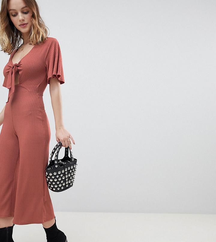 New Look Petite Jersey Rib Jumpsuit - Orange
