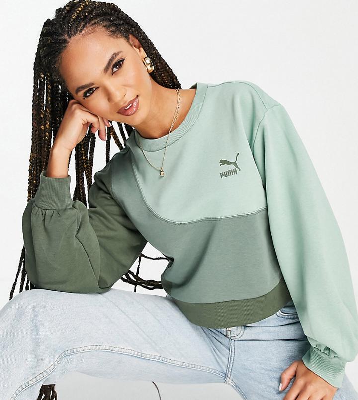 Puma Convey Oversized Sweatshirt In Green Color Block Exclusive To Asos