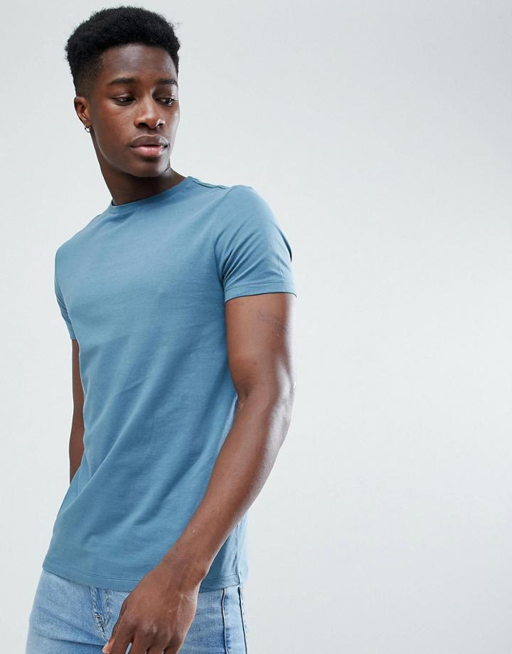 Asos Design Crew Neck T-shirt In Blue - Gray