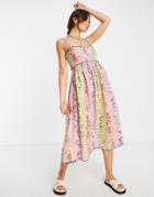 Asos Design Scalloped Edge Cut-out Back Midi Sundress In Mixed Paisley Floral-multi