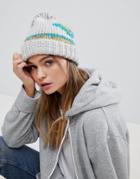 Pull & Bear Diamond Print Chunky Bobble Hat - Gray