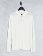 Topman Zigzag Knit Polo In Ecru-white