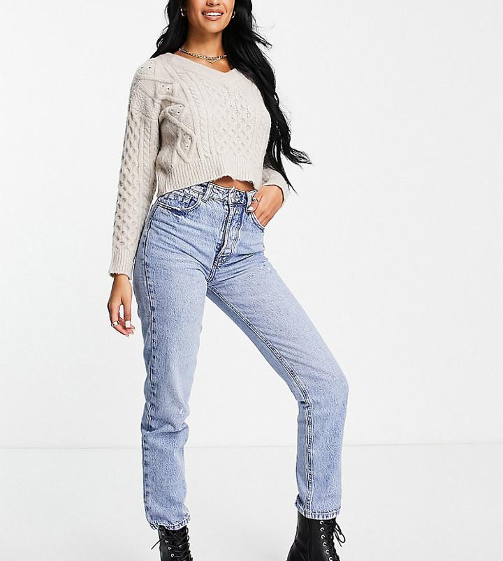 Stradivarius Tall Mom Fit Vintage Jeans In Light Wash-blues