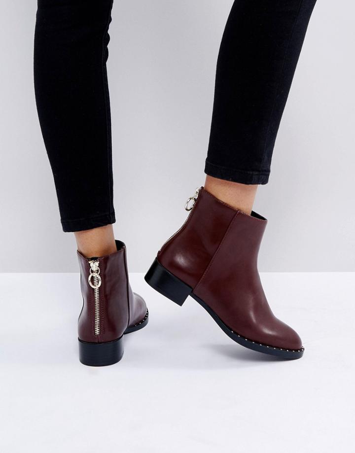 Pull & Bear Zip Detail Ankle Boot - Red