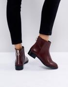 Pull & Bear Zip Detail Ankle Boot - Red