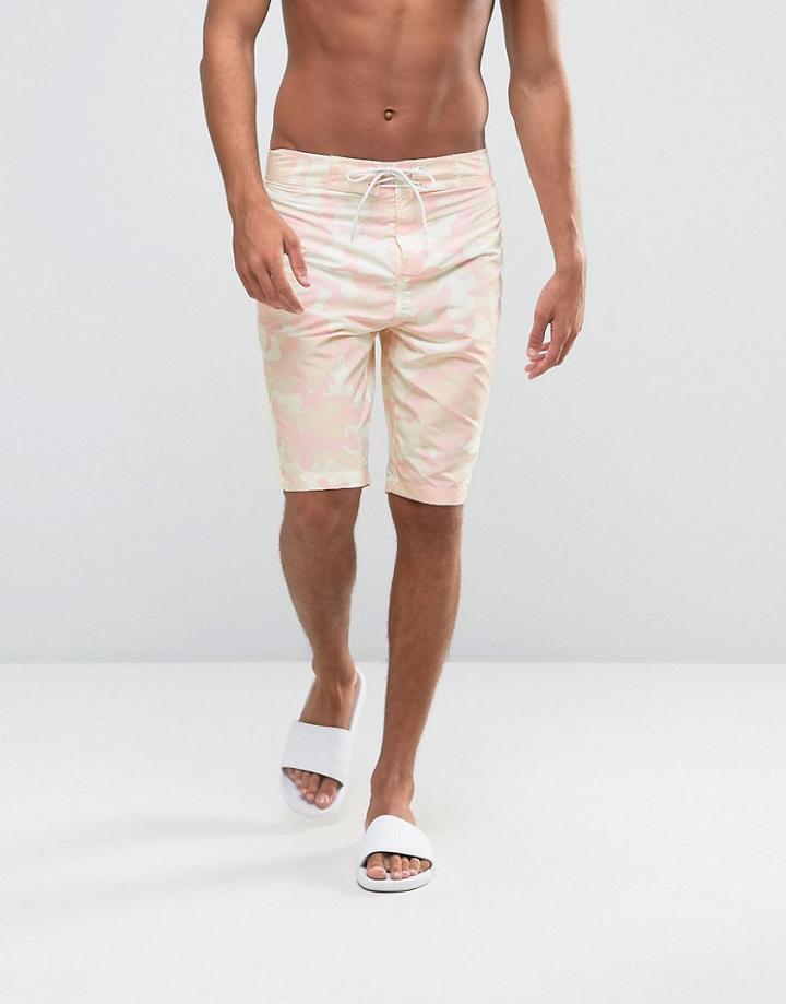 Asos Boardie Swim Shorts With Camo Print - Pink