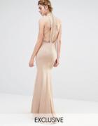 Jarlo Wedding High Neck Maxi Dress With Fishtail And Detailed Back - Taupe