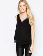 Vila Decade Beaded Neckline Cami In Black - Black