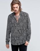 Asos Viscose Shirt With Paisley Print In Regular Fit - Black