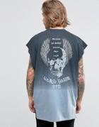 Asos Oversized T-shirt With Rock Tour Back Print And Dip Dye Wash - Gray