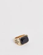 Wftw Ring With Black Stone In Gold