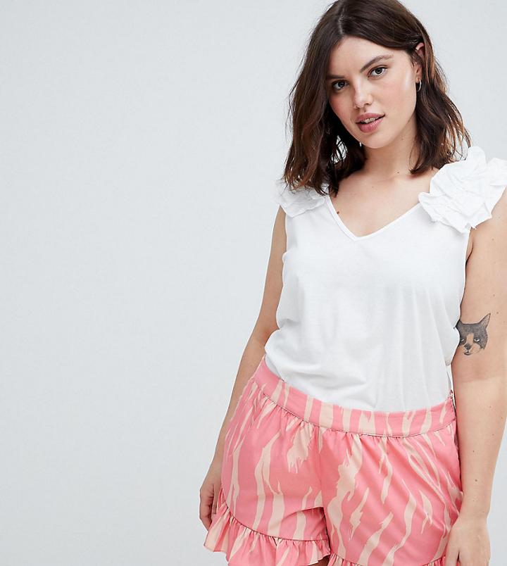 Junarose Ruffle Shoulder Top - White