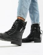 Raid Overa Black Flat Lace Up Boots