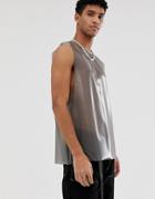 Asos Design Festival Relaxed Sleeveless T-shirt With Dropped Armhole In Transparent Fabric In Black - Black