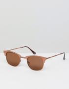 Asos Retro Sunglasses In Copper Metal Frame With Brown Lens - Copper