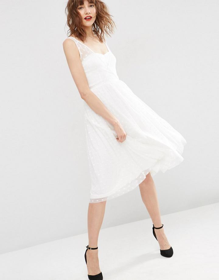 Asos Dobby Mesh Wrap Midi Prom Dress - Ivory