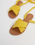 Park Lane Tie Leg Flat Sandals - Yellow