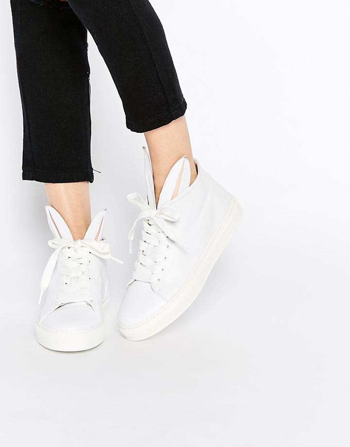 Minna Parikka White Leather Bunny Ears High Top Sneakers - White
