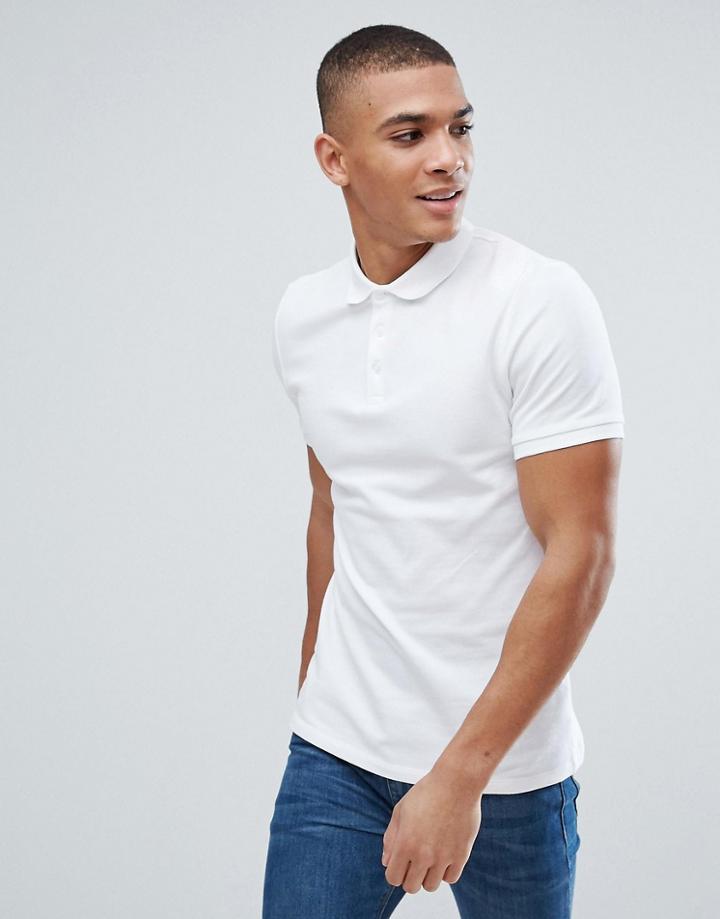 Asos Muscle Fit Pique Polo In White - White