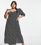 Nobody's Child Plus Balloon Sleeve Tea Dress In Mono Squiggle-black