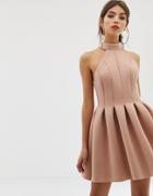 Asos Design Seamed Halter Mini Prom Dress - Brown