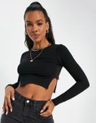 Asos Design Long Sleeve Crop Top With Side Hem Shaping In Black