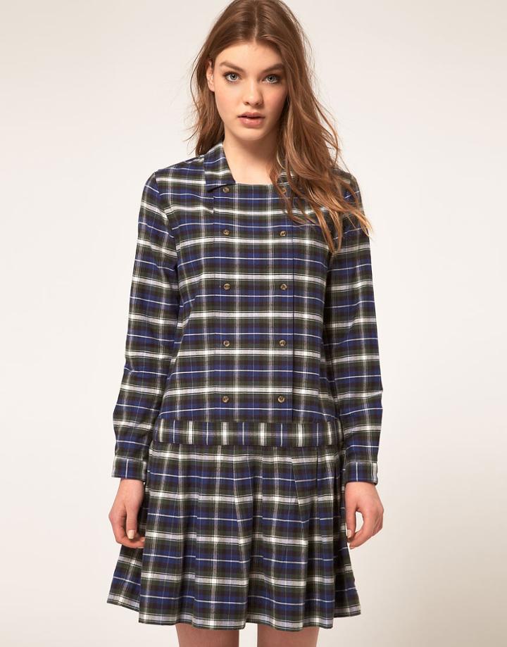 A.P.C Madras Plaid Dress With Pleated Skirt
