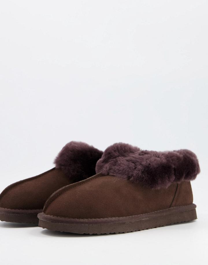Redfoot Sheepskin Boot Slippers In Chocolate-gray