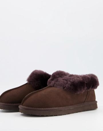 Redfoot Sheepskin Boot Slippers In Chocolate-gray