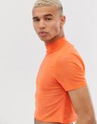 Asos Design Skinny Cropped T-shirt With Stretch And Turtleneck In Fine Mesh-orange