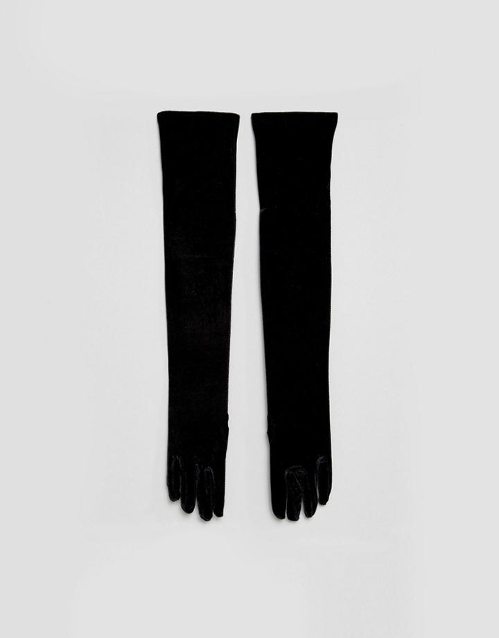 Leg Avenue Stretch Velvet Opera Length Gloves - Black