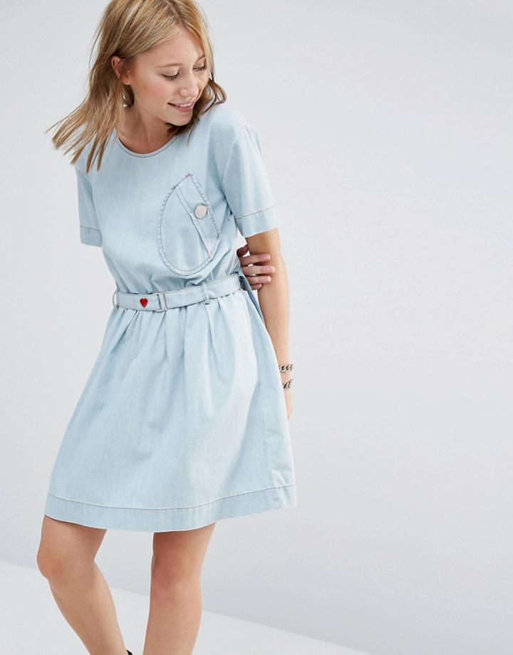 Love Moschino Belted Denim Dress - Blue