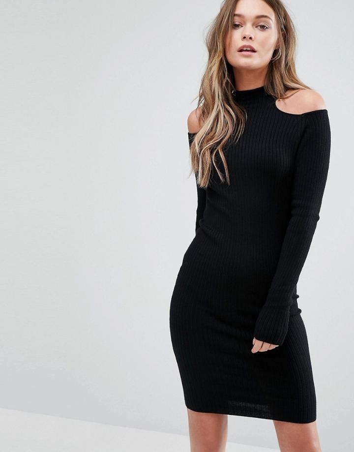 New Look Cold Shoulder Rib Dress - Black