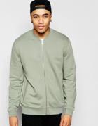 Asos Jersey Bomber Jacket In Washed Khaki - Ball Green