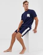 Asos Design Lounge Pyjama Short And Tshirt Set With Collegiate Number And Branded Waistband-navy