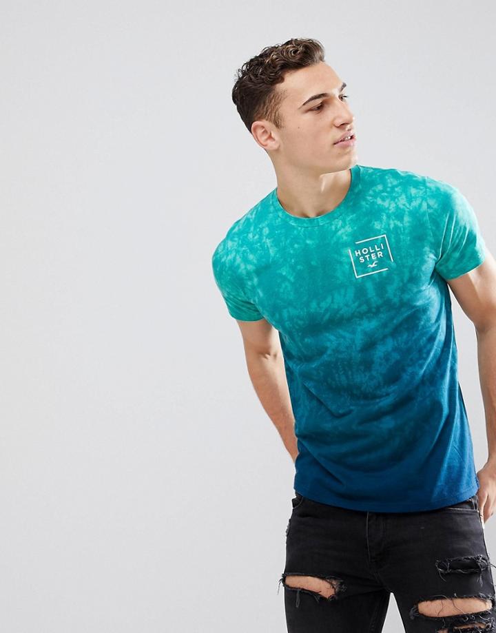Hollister Dip Dye Acid Wash Logo T-shirt In Blue Wash - Blue