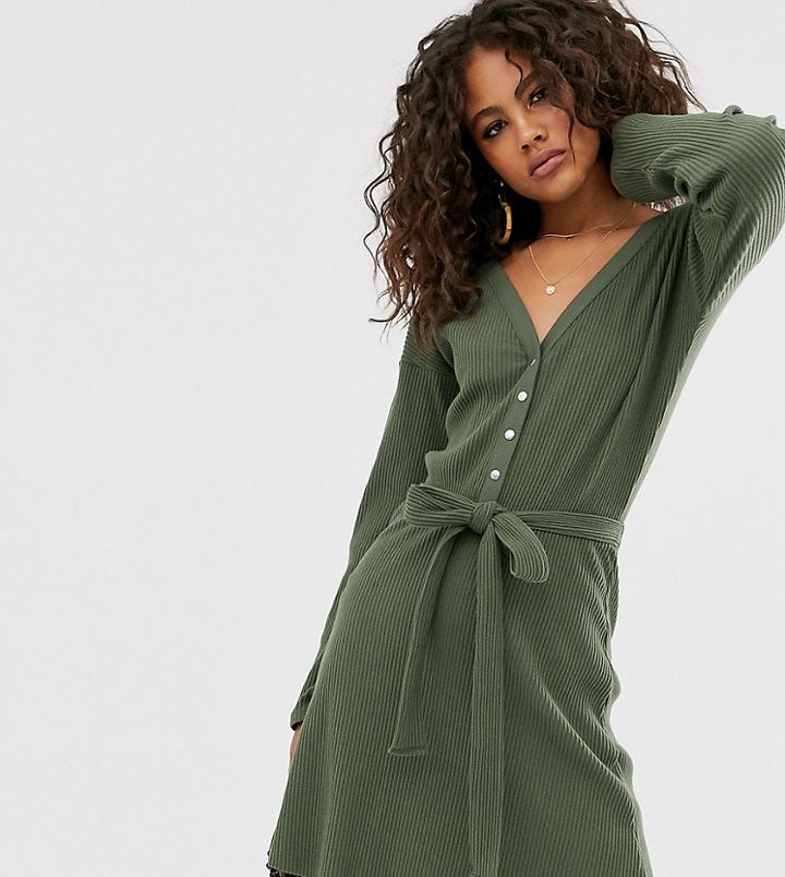 Asos Design Tall Super Soft Rib Fallen Shoulder Mini Dress-green